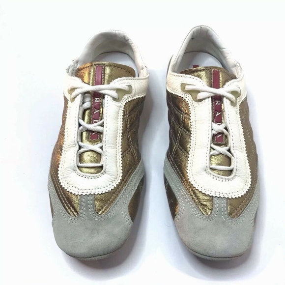 gold prada sneakers